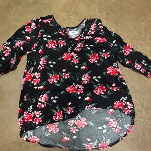Old Navy Red and Black Asymmetrical Blouse with Peter Pan Collar